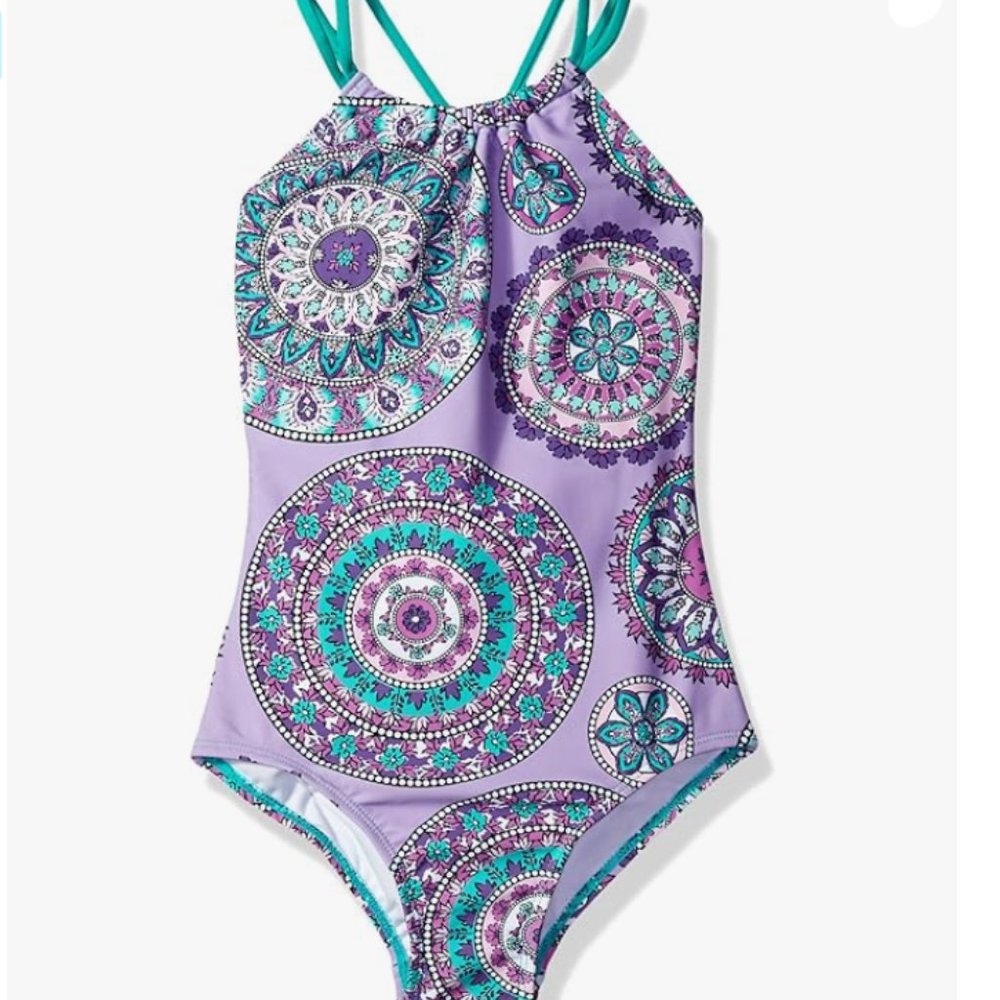Kanu Surf Girls' Jasmine Beach Sport Halter One Piece Swimsuit Size 6X  9413